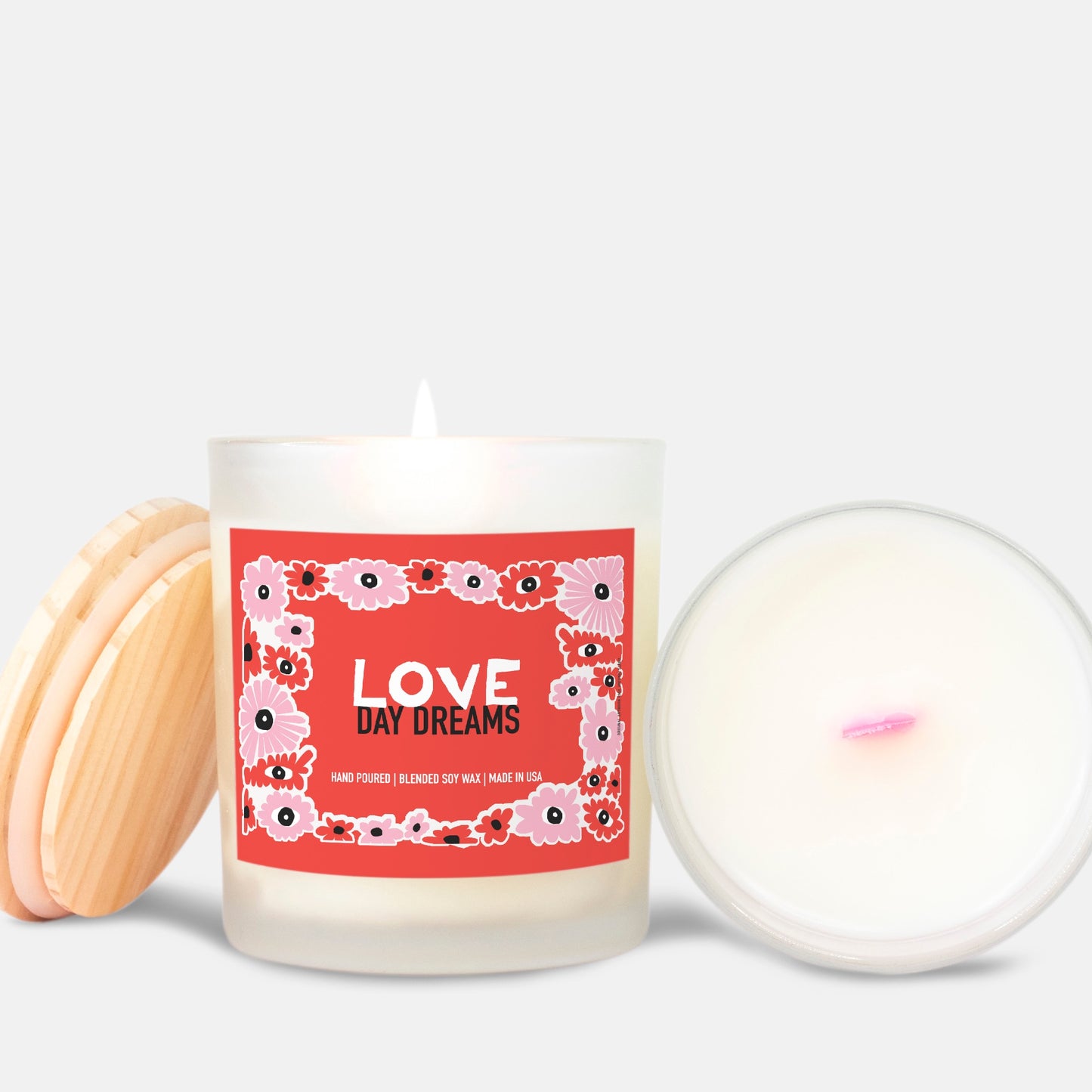 My Love Day Dreams Frosted Glass Candle With Pink Wick