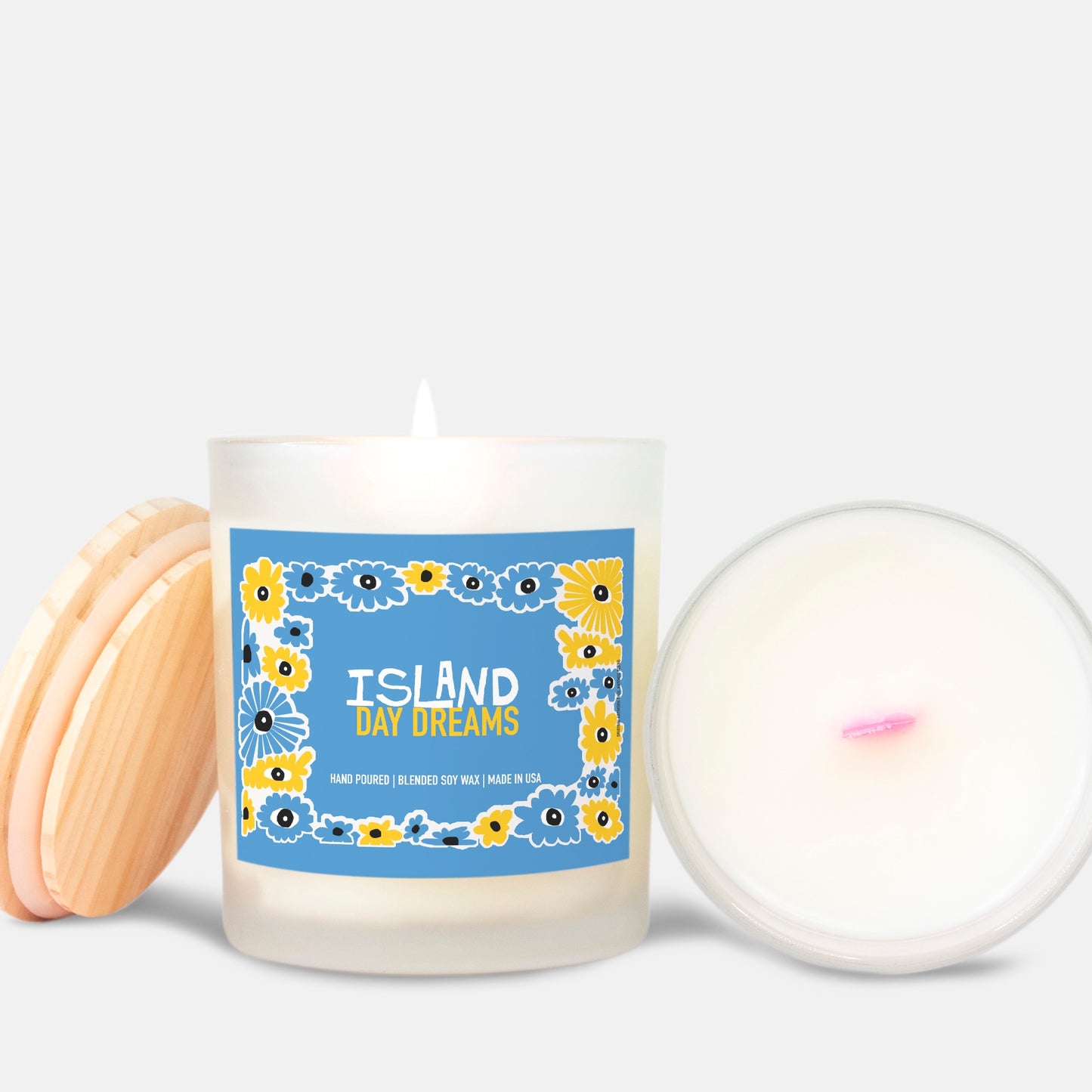 My Island Day Dreams Frosted Glass Candle With Pink Wick