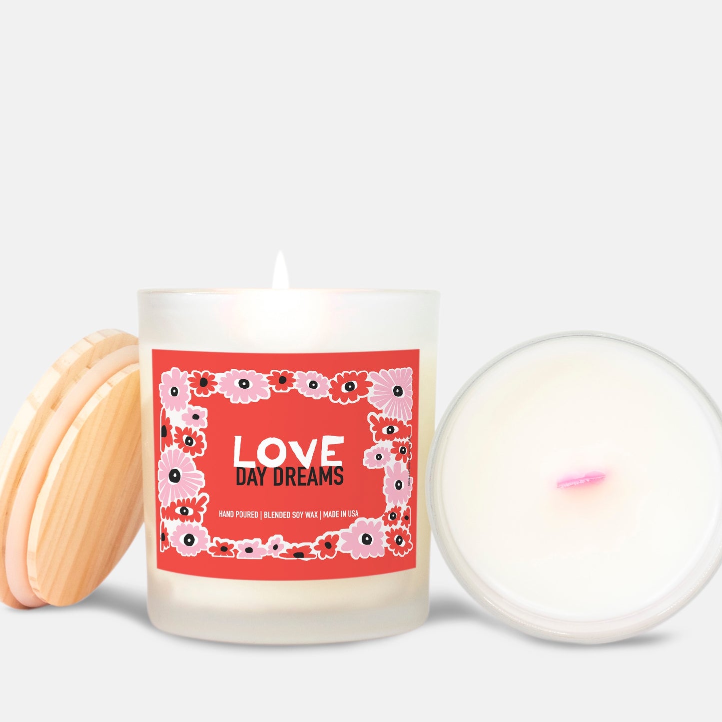 My Love Day Dreams Frosted Glass Candle With Pink Wick
