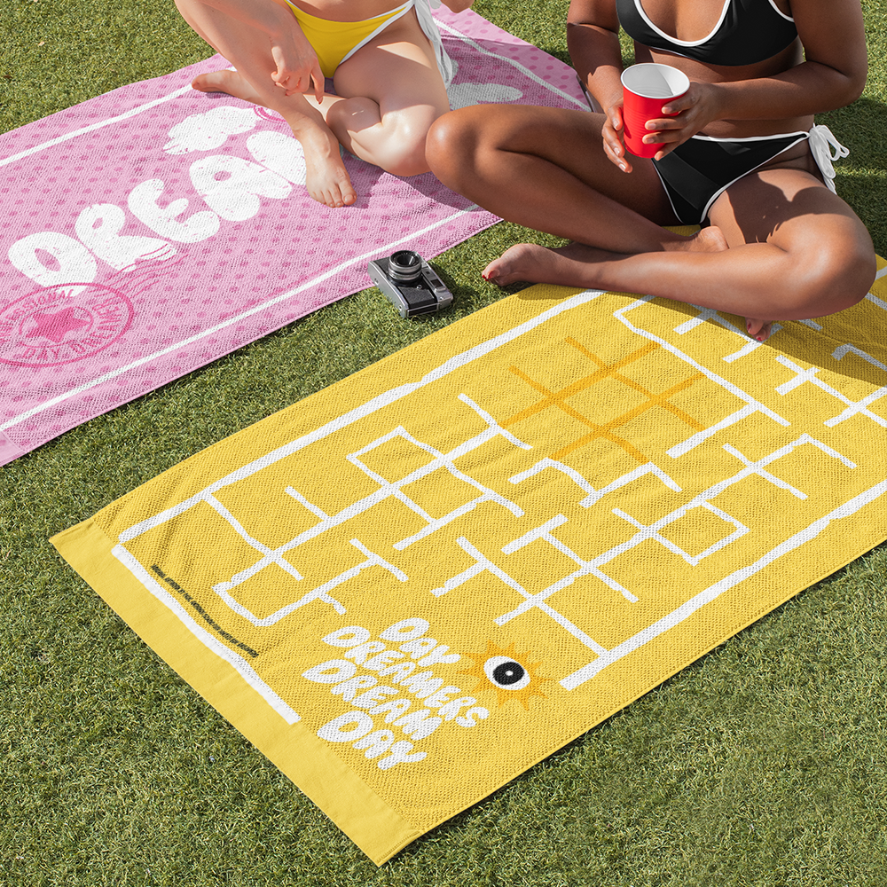 Fun Play Day Dreamer Tic Tac Toe Beach Pool Towel In Yellow
