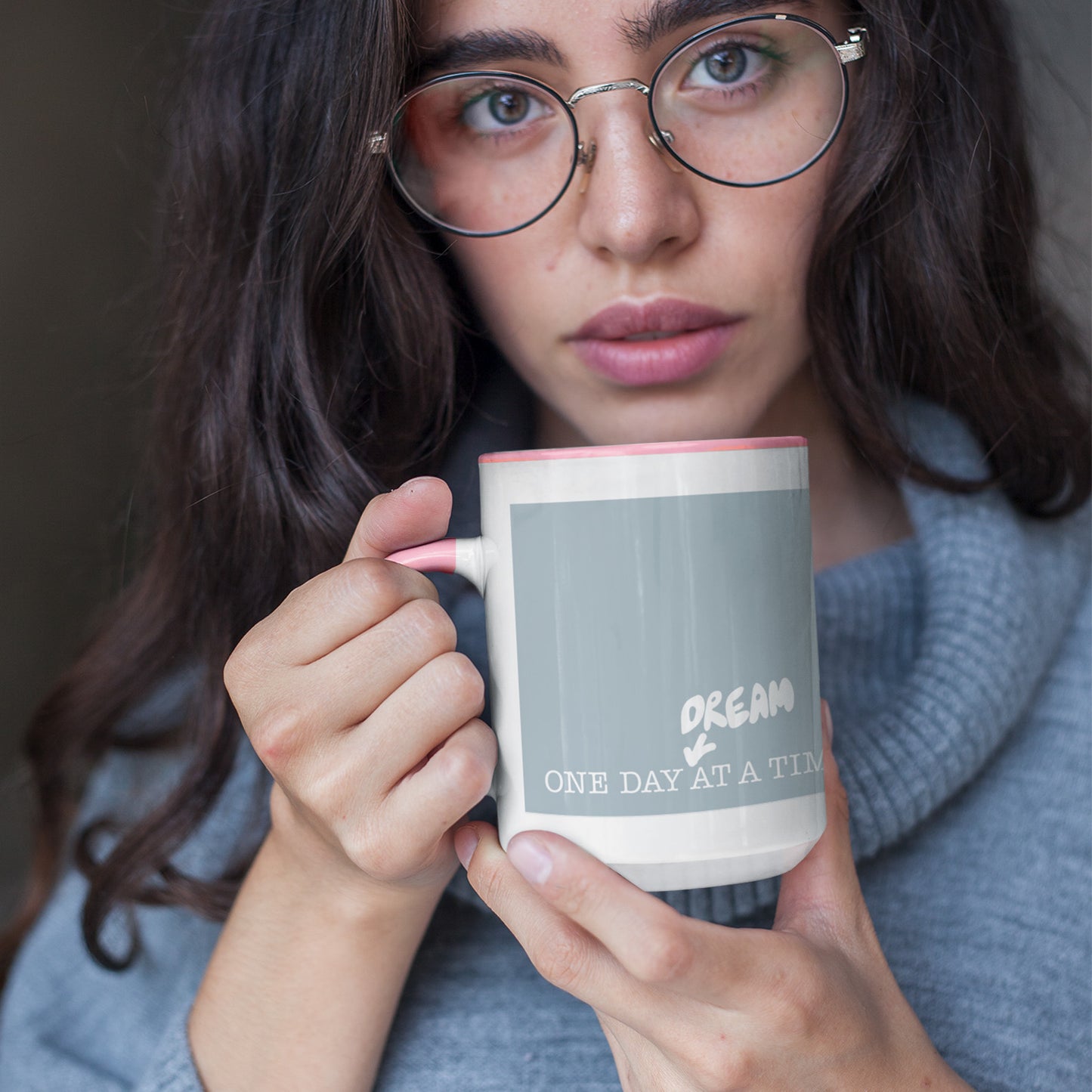 One Day At A Time 15oz Tea Coffee Pink and Cloudy Mug