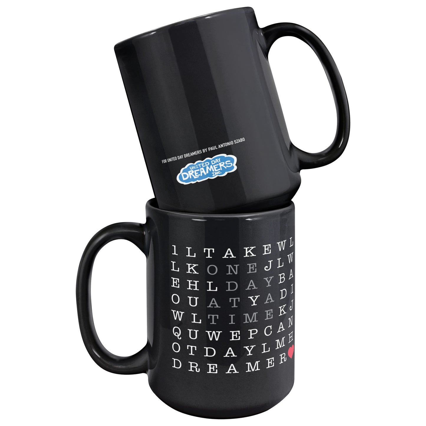 One Day A Time 15oz Word Puzzle Tea Coffee Mug in Black