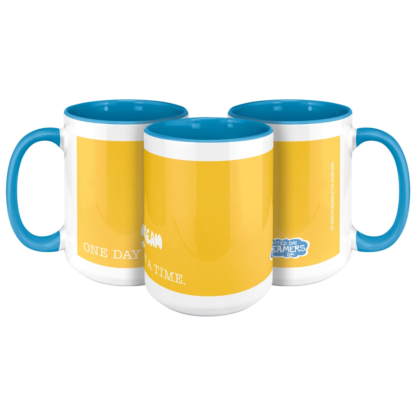 One Day At A Time 15oz Tea Coffee Mellow Yellow and Blue Mug