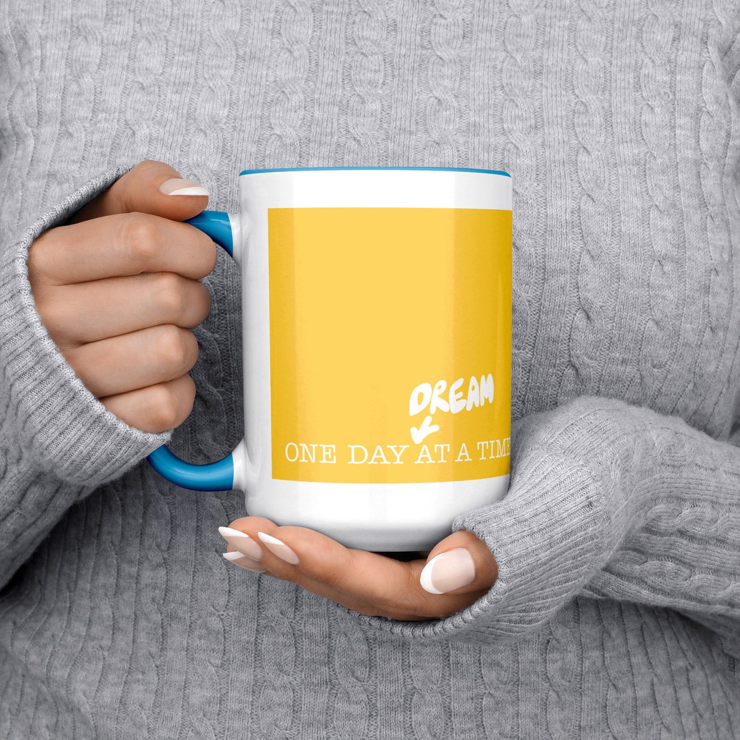 One Day At A Time 15oz Tea Coffee Mellow Yellow and Blue Mug