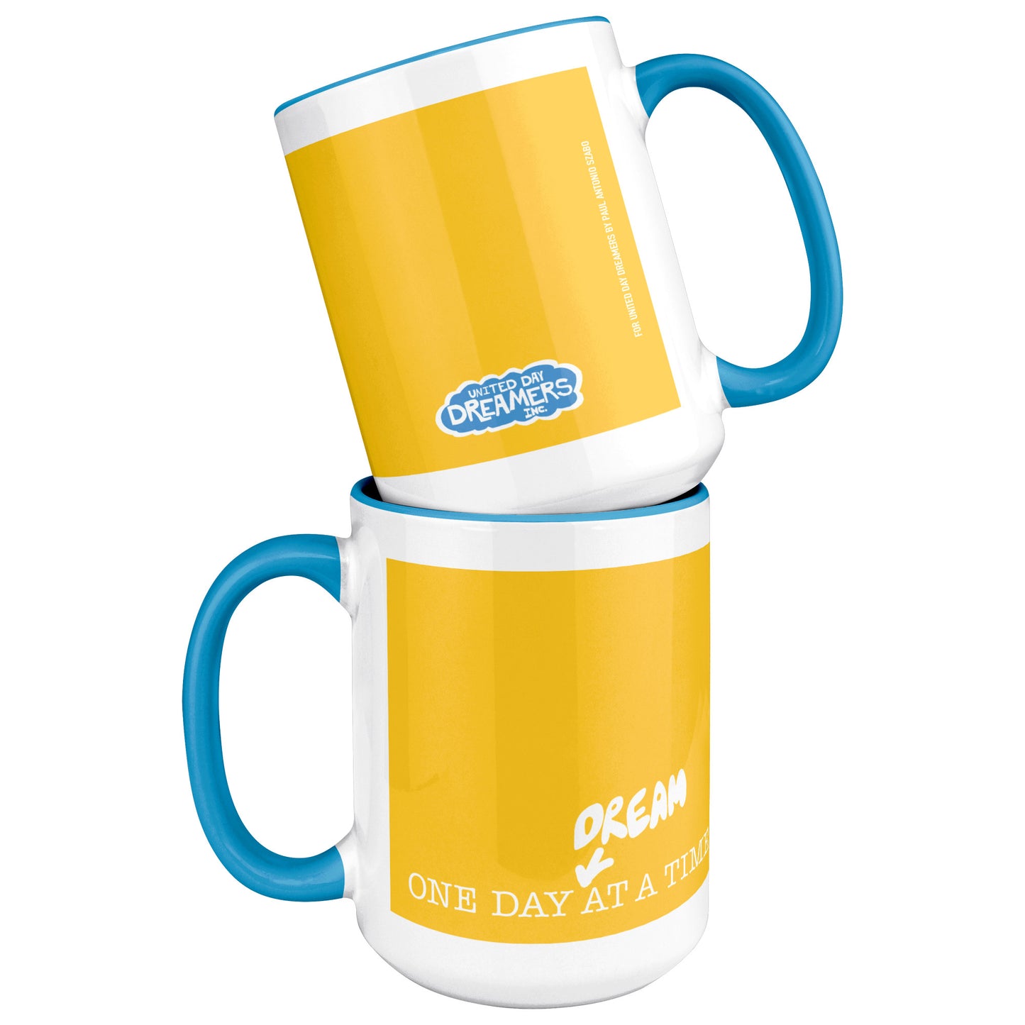 One Day At A Time 15oz Tea Coffee Mellow Yellow and Blue Mug