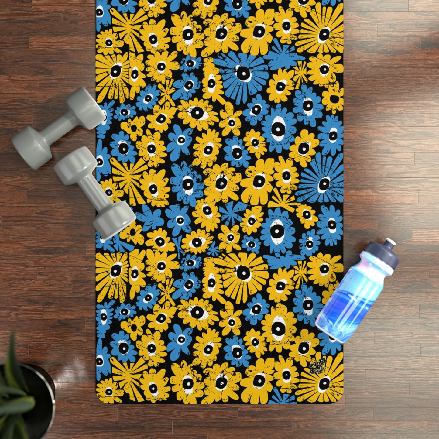 Blue and Yellow Yoga Mat and Picnic Mat by United Day Dreamers Inc