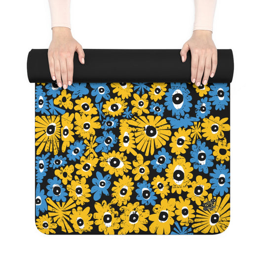 Blue and yellow flowers yoga, meditation and picnic mat